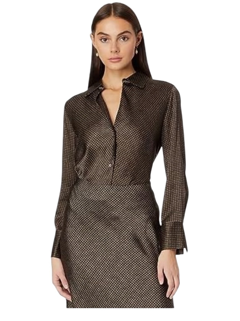 Vince Black/brown brushed silk houndstooth bias cut Blouse size small